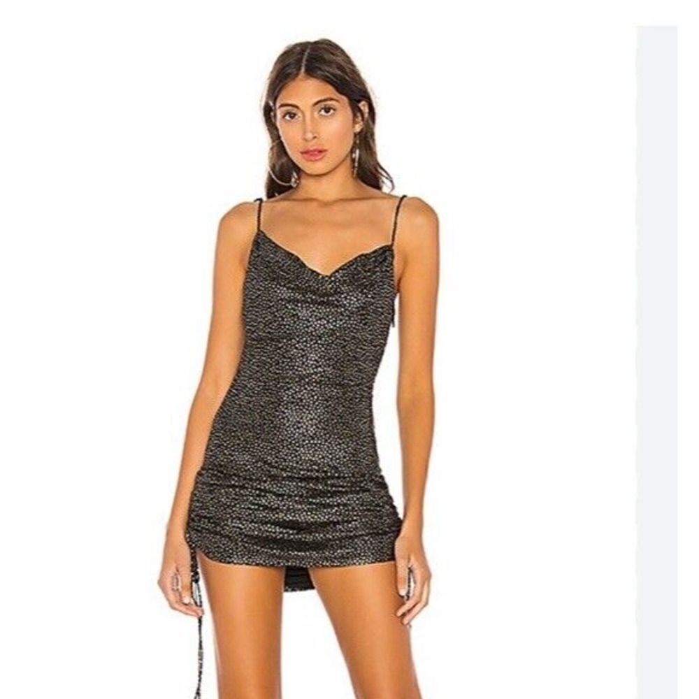 H:ours Liz Mini Dress Gold Flecked slip lingerie style drawstring REVOLVE Sz S